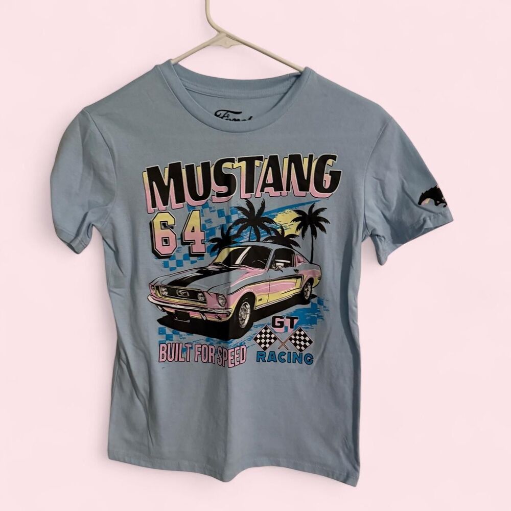 Ford t-shirt XS blue Mustang 64 GT retro racing short sleeve car graphic tee